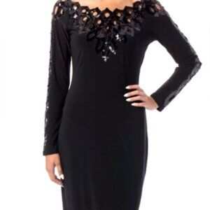 Joseph Ribkoff Black Sequin Dress Long Sleeve Size 10 Cocktail Wedding Guest